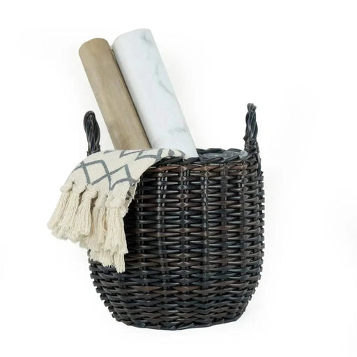 3-Pack Catleza Wicker Multi-purposes Basket with handler - Planter basket Espresso -DTYStore