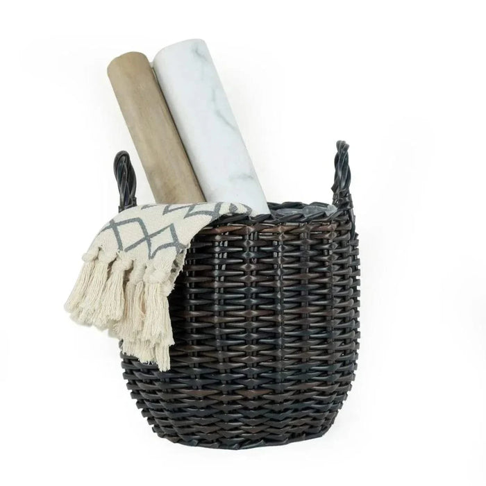 3-Pack Catleza Wicker Multi-purposes Basket with handler - Planter basket Espresso -DTYStore
