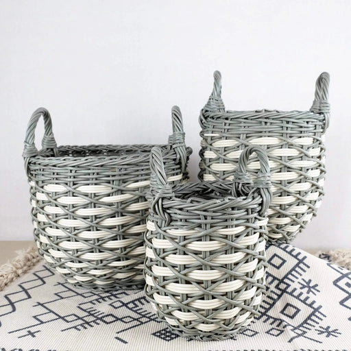 3-Pack Stackable Hand Woven Wicker Storage and Laundry Basket with Handles Default -DTYStore