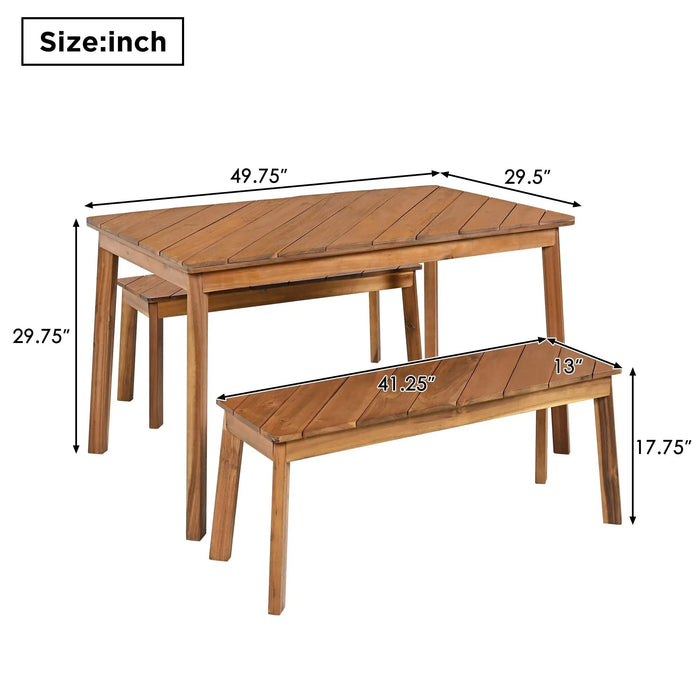 3-Piece Acacia Wood Dining Set with Dining Table and Bench Default -DTYStore