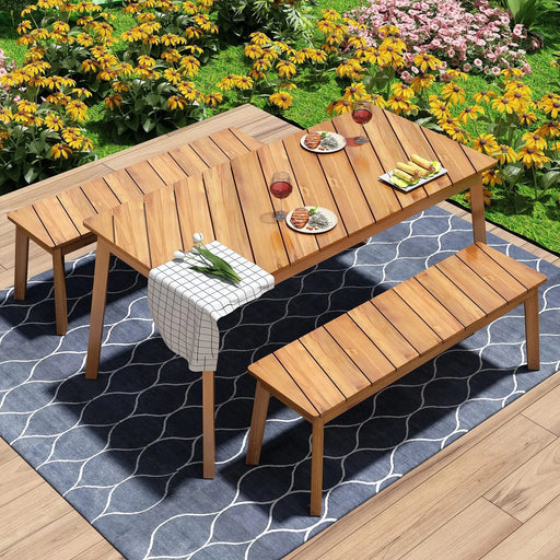 3-Piece Acacia Wood Dining Set with Dining Table and Bench Default -DTYStore