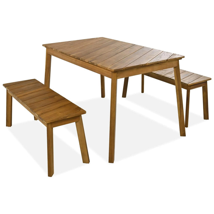 3-Piece Acacia Wood Dining Set with Dining Table and Bench Default -DTYStore