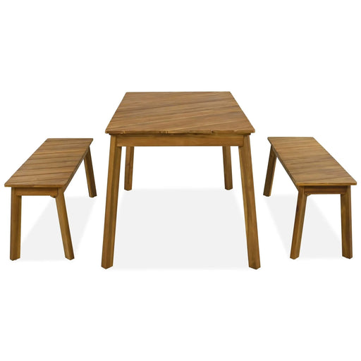 3-Piece Acacia Wood Dining Set with Dining Table and Bench Default -DTYStore