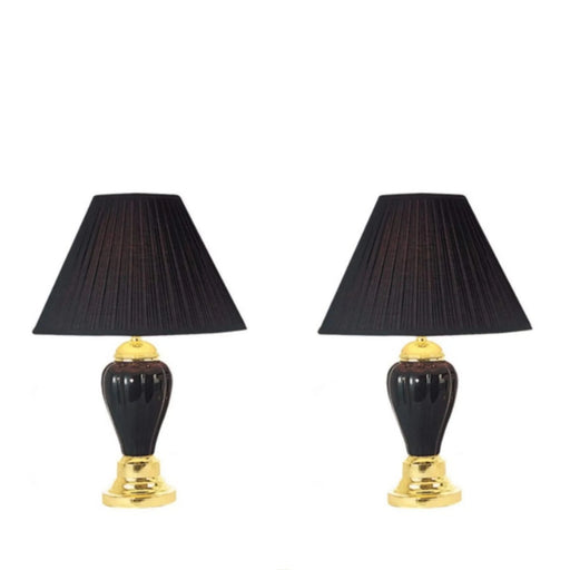 3-Piece Ceramic Lamp Set, Floor and Table Lamps, Black finish Default -DTYStore