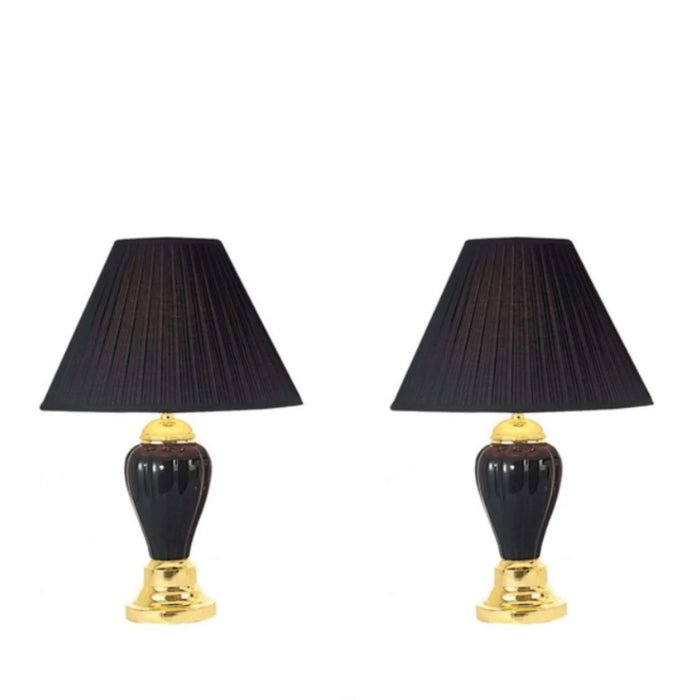 3-Piece Ceramic Lamp Set, Floor and Table Lamps, Black finish Default -DTYStore