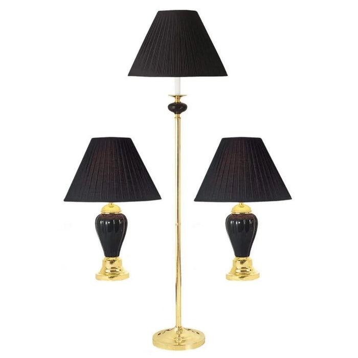 3-Piece Ceramic Lamp Set, Floor and Table Lamps, Black finish Default -DTYStore