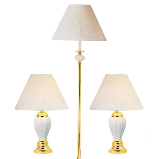 3-Piece Ceramic Lamp Set, Floor and Table Lamps, Ivory finish Default -DTYStore