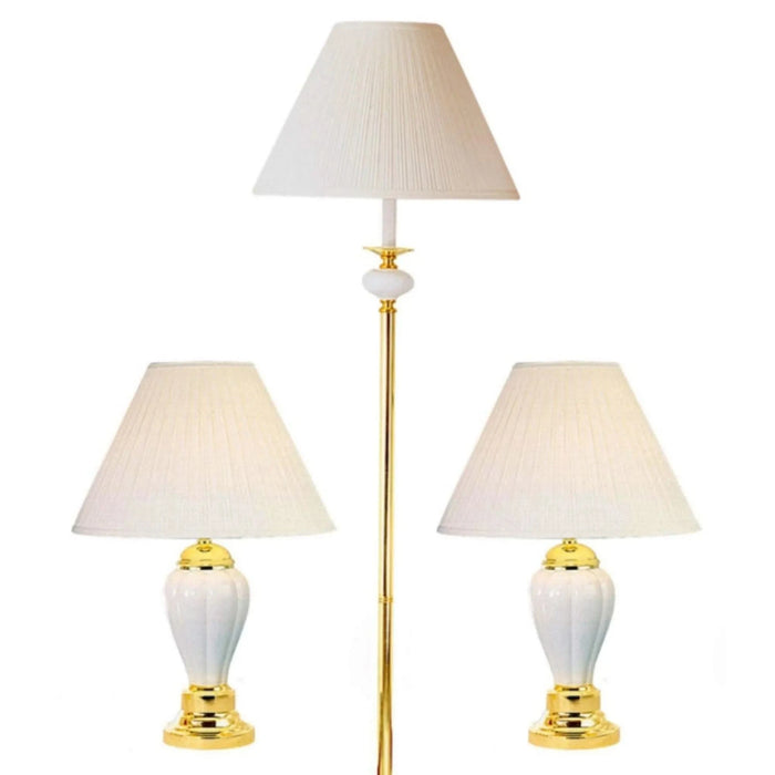 3-Piece Ceramic Lamp Set, Floor and Table Lamps, Ivory finish Default -DTYStore