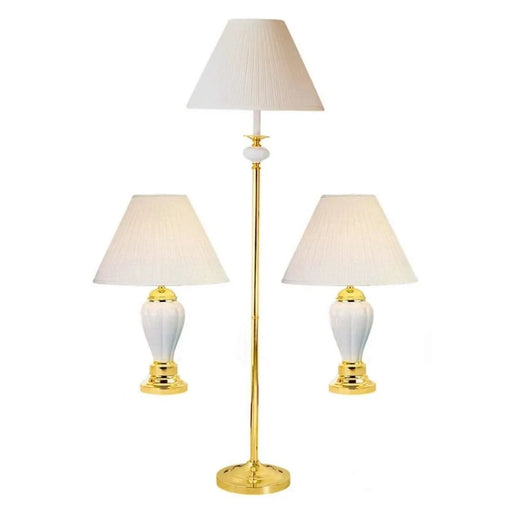 3-Piece Ceramic Lamp Set, Floor and Table Lamps, Ivory finish Default -DTYStore