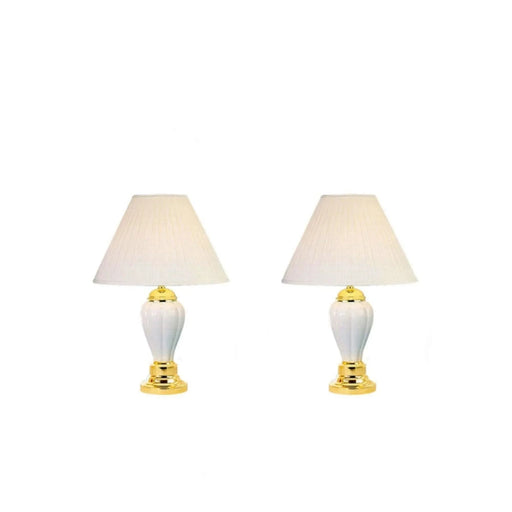 3-Piece Ceramic Lamp Set, Floor and Table Lamps, Ivory finish Default -DTYStore