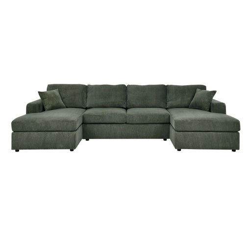 3-Piece Corduroy Double-Chaise Sectional Sofa – Green Default -DTYStore