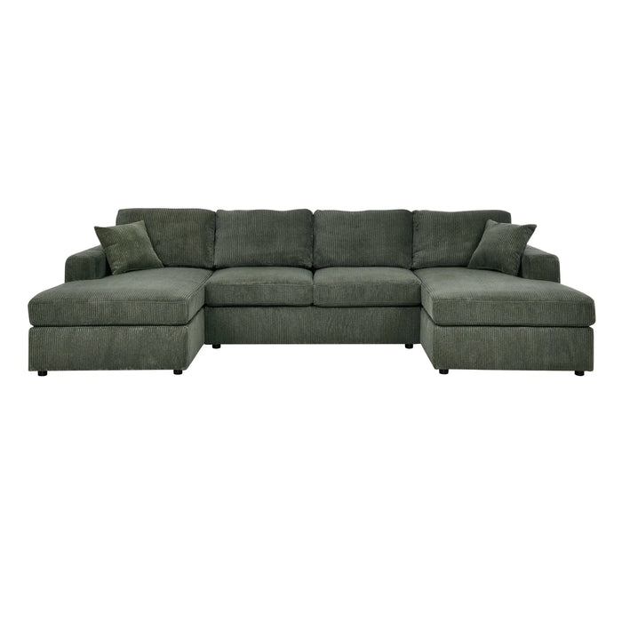 3-Piece Corduroy Double-Chaise Sectional Sofa – Green Default -DTYStore