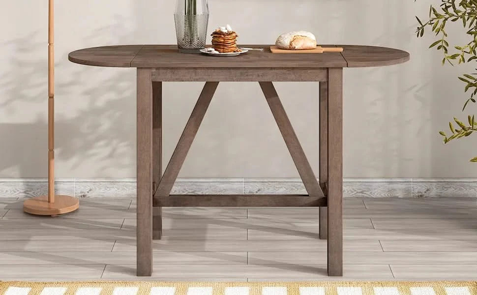 3-Piece Wood Counter Height Drop Leaf Dining Table Set with 2 Upholstered Dining Chairs for Small Place, Brown Default -DTYStore