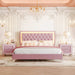 3-Pieces Bedroom Sets,Queen Size Upholstered Platform Bed with LED Lights and Two Nightstands-Pink Default -DTYStore