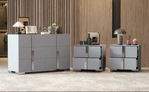 3-Pieces Sets, Elegant 6 Drawers Dresser and Two Nightstands, Storage Cabinet and Bedside Table with Metal Handles, for Bedroom and Living Room,Gray Default -DTYStore