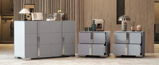 3-Pieces Sets, Elegant 6 Drawers Dresser and Two Nightstands, Storage Cabinet and Bedside Table with Metal Handles, for Bedroom and Living Room,Gray Default -DTYStore