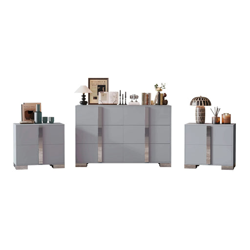 3-Pieces Sets, Elegant 6 Drawers Dresser and Two Nightstands, Storage Cabinet and Bedside Table with Metal Handles, for Bedroom and Living Room,Gray Default -DTYStore