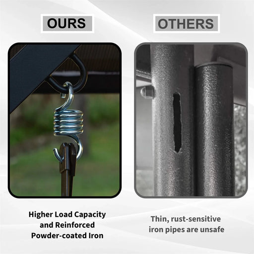 3-Seat Outdoor Porch Swing w/Adjustable Polycarbonate Hardtop and Side Table, Wicker Patio Swing Chair Bench with Steel Frame and Quick-Drying Foam Seat, Perfect for Backyard Garden and Lawn Default -DTYStore