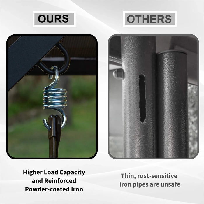 3-Seat Outdoor Porch Swing w/Adjustable Polycarbonate Hardtop and Side Table, Wicker Patio Swing Chair Bench with Steel Frame and Quick-Drying Foam Seat, Perfect for Backyard Garden and Lawn Default -DTYStore