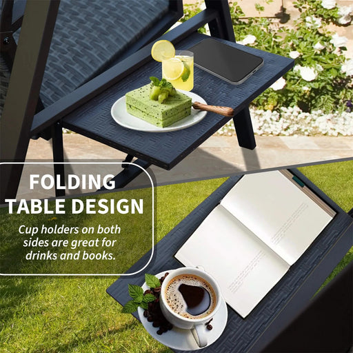 3-Seat Outdoor Porch Swing w/Adjustable Polycarbonate Hardtop and Side Table, Wicker Patio Swing Chair Bench with Steel Frame and Quick-Drying Foam Seat, Perfect for Backyard Garden and Lawn Default -DTYStore