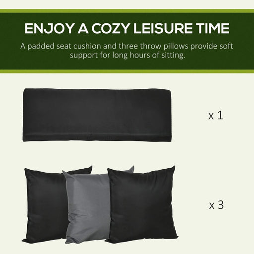 3-Seat Patio Swing Chair, Porch Swing Glider with Cushion, 3 Throw Pillows & Adjustable Canopy for Porch, Garden, Poolside, Backyard, Black Default -DTYStore