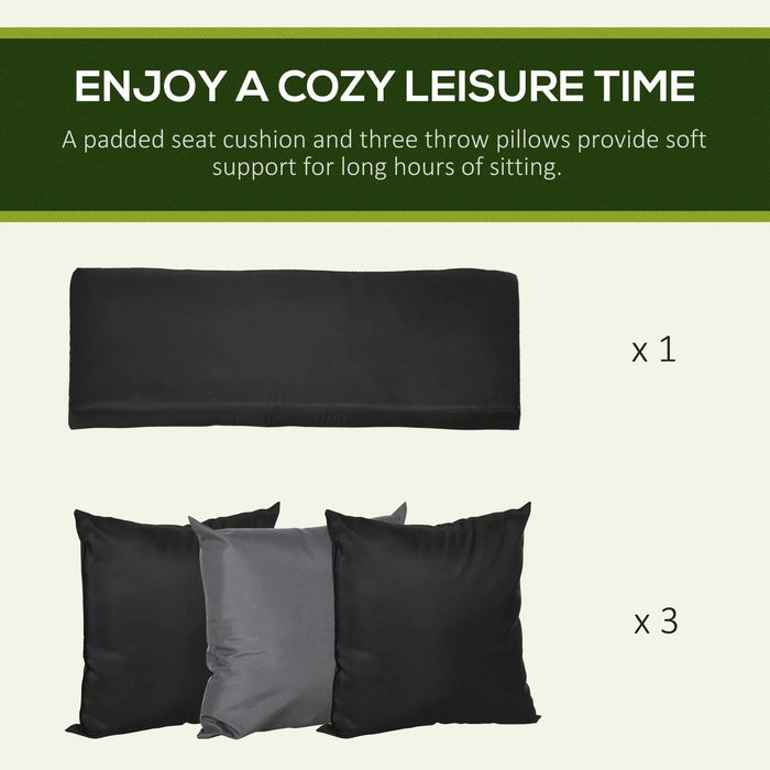 3-Seat Patio Swing Chair, Porch Swing Glider with Cushion, 3 Throw Pillows & Adjustable Canopy for Porch, Garden, Poolside, Backyard, Black Default -DTYStore