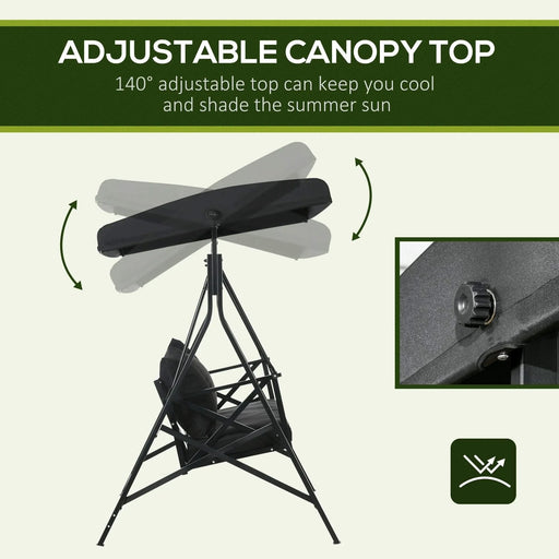 3-Seat Patio Swing Chair, Porch Swing Glider with Cushion, 3 Throw Pillows & Adjustable Canopy for Porch, Garden, Poolside, Backyard, Black Default -DTYStore