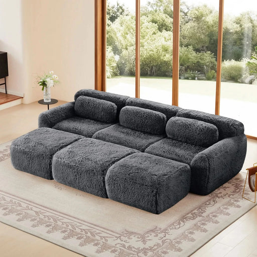 3-Seater Soft  Plush Fabric,32D High Density Spong,Movable Ottoman Free Combination,No Assembly Required Bottom Anti-Slip Design,Buckle Connection For Bedroom, Living Room, And Home Theater,Dark Grey-DTYStore