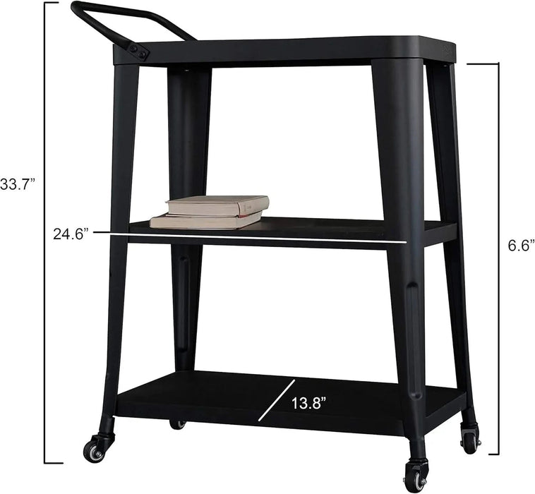 3-Tiered Metal Frame, Industrial Dining Cart with Swivel Wheels, Black Default -DTYStore