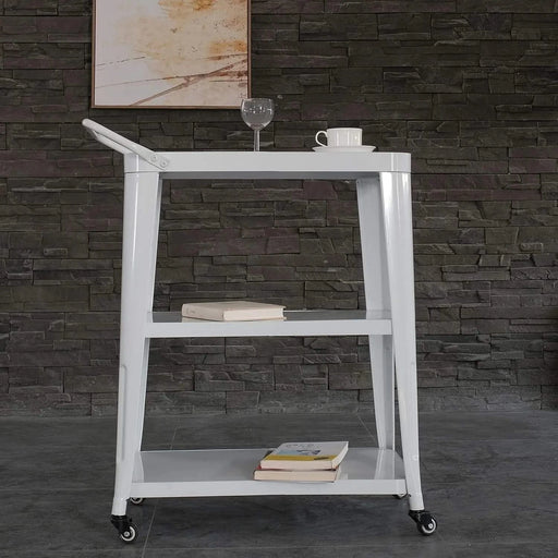3-Tiered Metal Frame, Industrial Dining Cart with Swivel Wheels, White Default -DTYStore