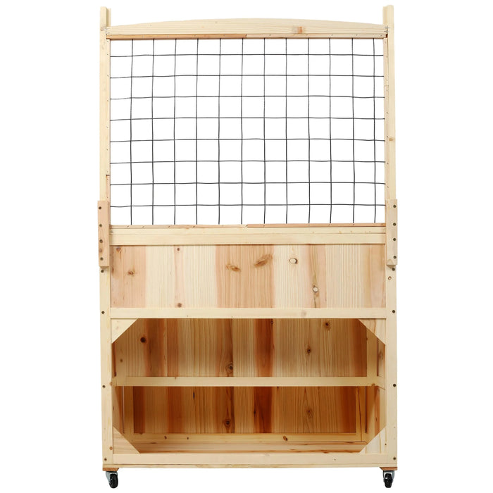 3-Tiers Raised Garden Bed with Trellis, 53' H Vertical Planter Box with Wheels & Back Storage Area, for Flowers, Vegetables, Herbs, Natural Default -DTYStore