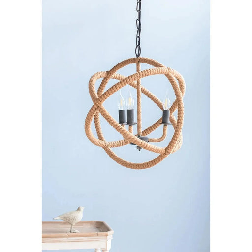 3- Light Farmhouse Chandelier, Rope Chandelier Globe Hanging Light Fixture with with Adjustable Chain for Kitchen Dining Room Foyer Entryway, Bulb Not Included Default -DTYStore