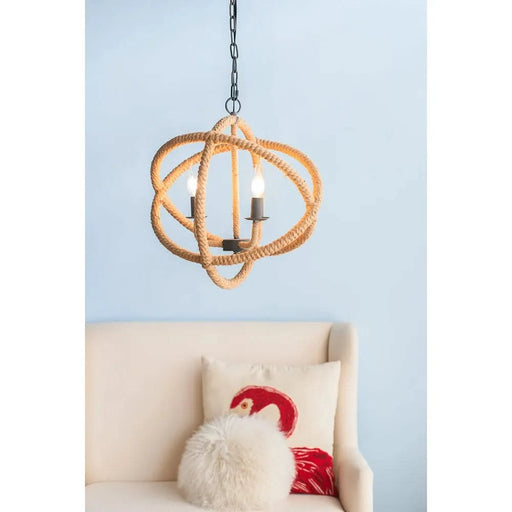 3- Light Farmhouse Chandelier, Rope Chandelier Globe Hanging Light Fixture with with Adjustable Chain for Kitchen Dining Room Foyer Entryway, Bulb Not Included Default -DTYStore