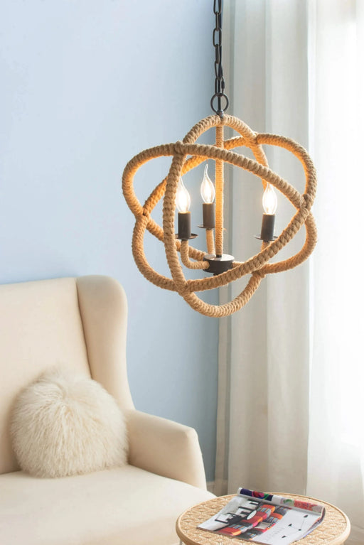 3- Light Farmhouse Chandelier, Rope Chandelier Globe Hanging Light Fixture with with Adjustable Chain for Kitchen Dining Room Foyer Entryway, Bulb Not Included Default -DTYStore