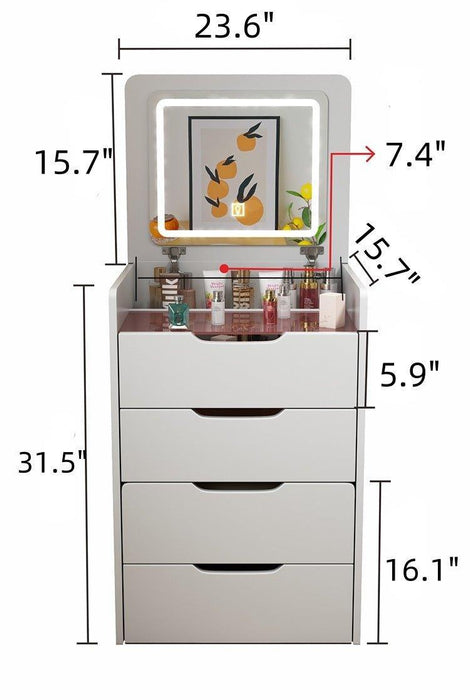 3 in 1 Vanity Desk with Plip Top Mirror, Small Make Up Vanity Set with Visible Glass Desktop, Compact Makeup Vanity with 3 Drawers, Cushioned Tool, Dressing Table for Bedroom - DTYStore