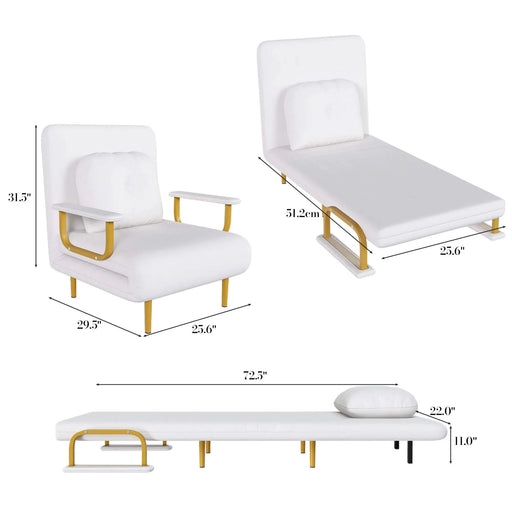 3-in-1 Convertible Folding Sofa Bed with Adjustable Backrest and Pillow, White, Grass Cloth Default -DTYStore