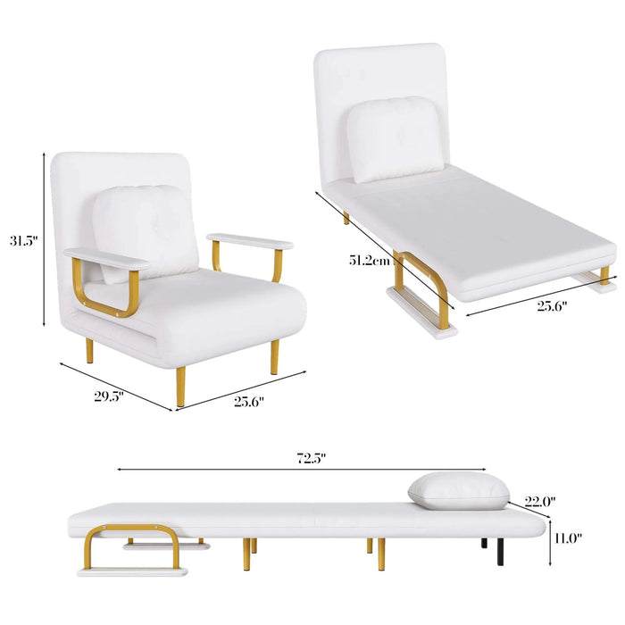 3-in-1 Convertible Folding Sofa Bed with Adjustable Backrest and Pillow, White, Grass Cloth Default -DTYStore