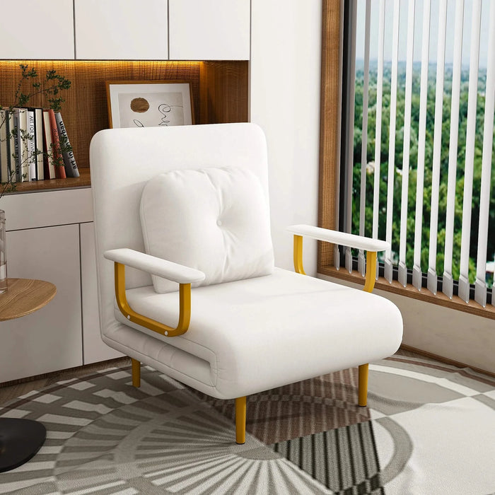 3-in-1 Convertible Folding Sofa Bed with Adjustable Backrest and Pillow, White, Grass Cloth Default -DTYStore