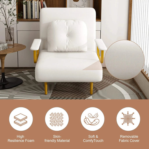 3-in-1 Convertible Folding Sofa Bed with Adjustable Backrest and Pillow, White, Grass Cloth Default -DTYStore