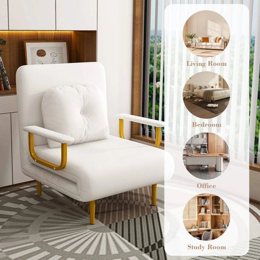 3-in-1 Convertible Folding Sofa Bed with Adjustable Backrest and Pillow, White, Grass Cloth Default -DTYStore