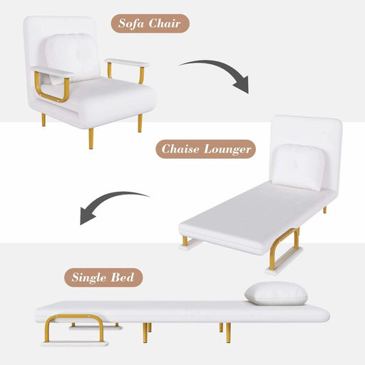 3-in-1 Convertible Folding Sofa Bed with Adjustable Backrest and Pillow, White, Grass Cloth Default -DTYStore