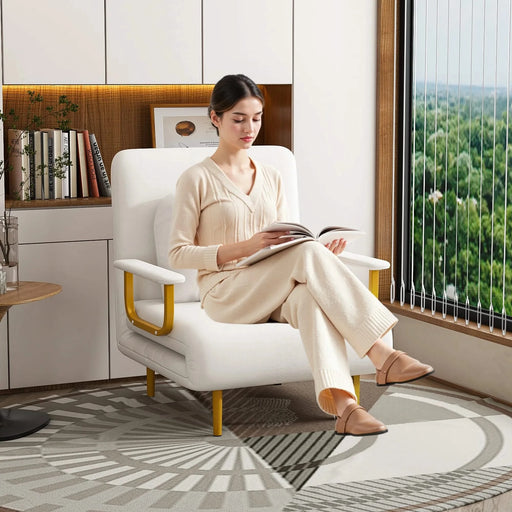 3-in-1 Convertible Folding Sofa Bed with Adjustable Backrest and Pillow, White, Grass Cloth Default -DTYStore