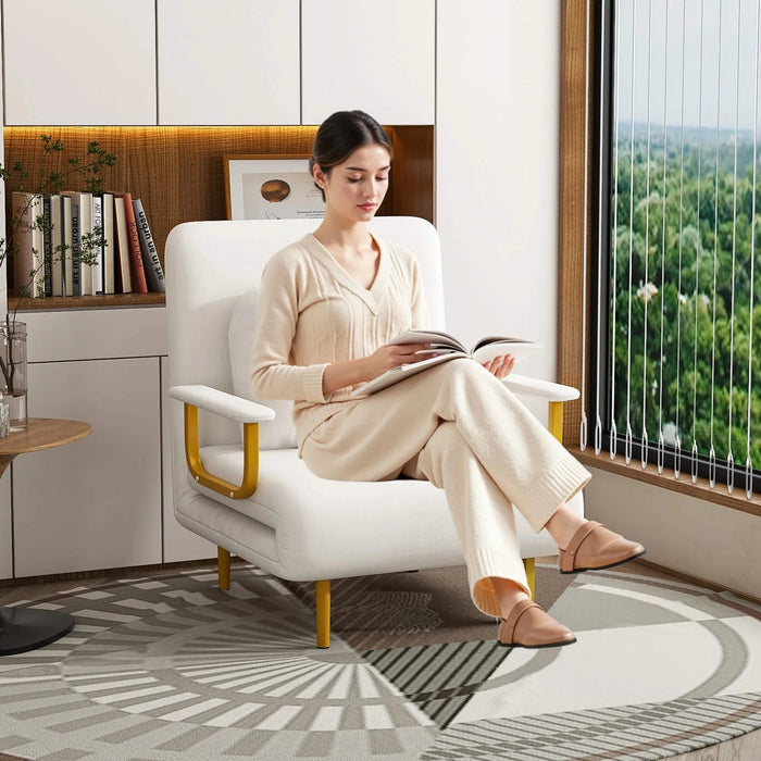 3-in-1 Convertible Folding Sofa Bed with Adjustable Backrest and Pillow, White, Grass Cloth Default -DTYStore