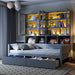 Twin Size Wooden Daybed with Glass-Door Storage Cabinets, Built-in LED Lighting and Shelves, Gray - DTYStore