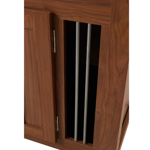 30.25'L, 2 in 1 Dog Crate with Padded Seat, Sliding Barn Door, Luxury Wooden Dog Kennel, End of Bed Bench Ottoman with Removable Cushion for Bedroom, Living Room, Walnut Default -DTYStore