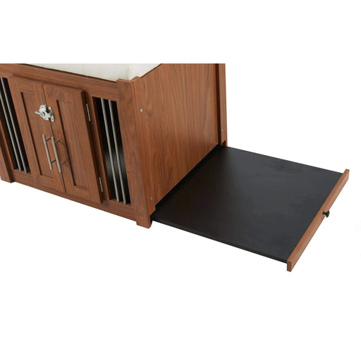 30.25'L, 2 in 1 Dog Crate with Padded Seat, Sliding Barn Door, Luxury Wooden Dog Kennel, End of Bed Bench Ottoman with Removable Cushion for Bedroom, Living Room, Walnut Default -DTYStore