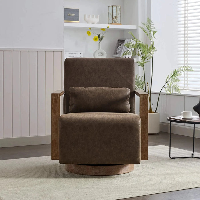 30.3'W Swivel Modern Upholstered Accent Chair with Solid Wood Armrests and 360 Degree Comfy Lounge Reading Chair, Side Armchair for Hotel, Bedroom, Living Room, Office, and Nursery Room.(Coffee,PU) Default -DTYStore