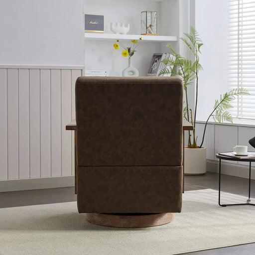 30.3'W Swivel Modern Upholstered Accent Chair with Solid Wood Armrests and 360 Degree Comfy Lounge Reading Chair, Side Armchair for Hotel, Bedroom, Living Room, Office, and Nursery Room.(Coffee,PU) Default -DTYStore