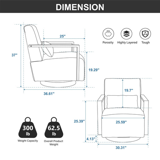 30.3'W Swivel Modern Upholstered Accent Chair with Solid Wood Armrests and 360 Degree Comfy Lounge Reading Chair, Side Armchair for Hotel, Bedroom, Living Room, Office, and Nursery Room.(Coffee,PU) Default -DTYStore