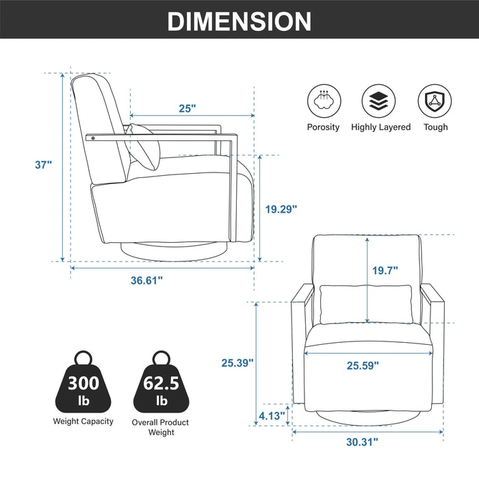 30.3'W Swivel Modern Upholstered Accent Chair with Solid Wood Armrests and 360 Degree Comfy Lounge Reading Chair, Side Armchair for Hotel, Bedroom, Living Room, Office, and Nursery Room.(Coffee,PU) Default -DTYStore